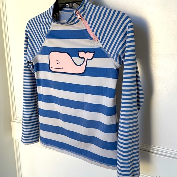 Vineyard Vines Girls Swim Shirt Rashguard 10/12 Sun Protection Pink Blue Stripe - Picture 6 of 12